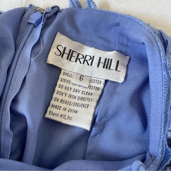 Sherri Hill Blue Lace Evening Gown Mermaid Medium Tail Prom Dress Party Size 6 - Picture 7 of 10